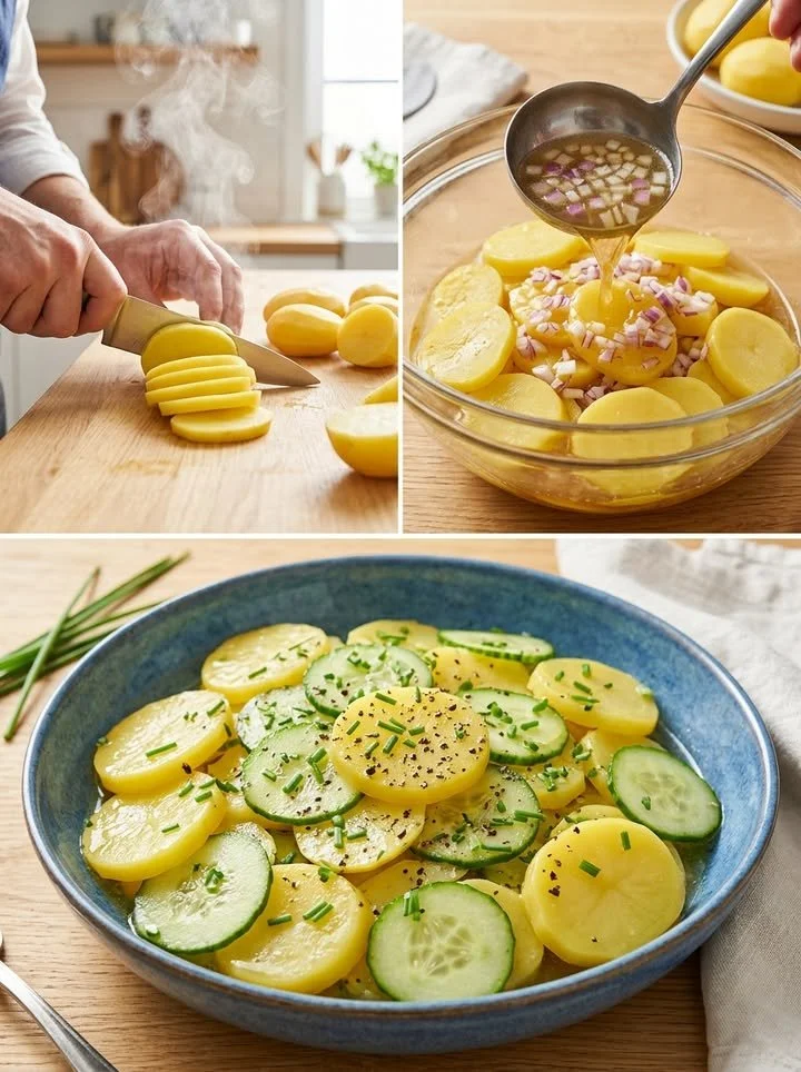 Original bayerischer Kartoffel-Gurken-Salat mit frischen Zutaten