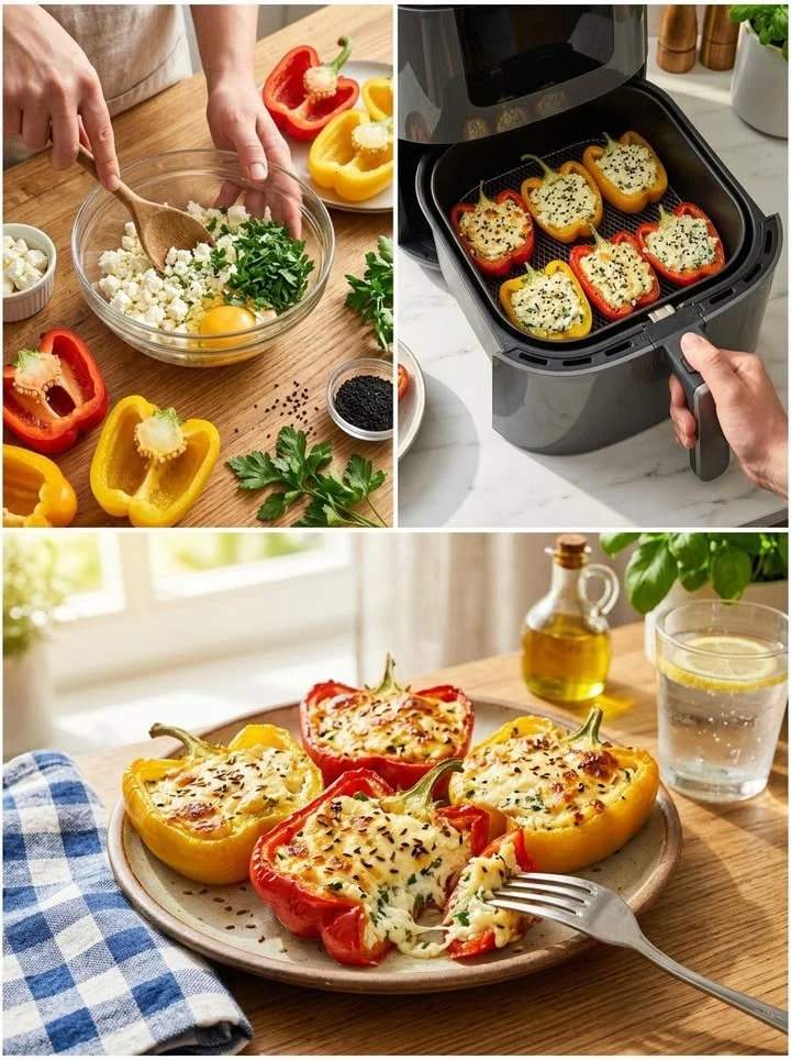 Leckere Paprika-Börek frisch aus dem Airfryer auf einem Teller serviert