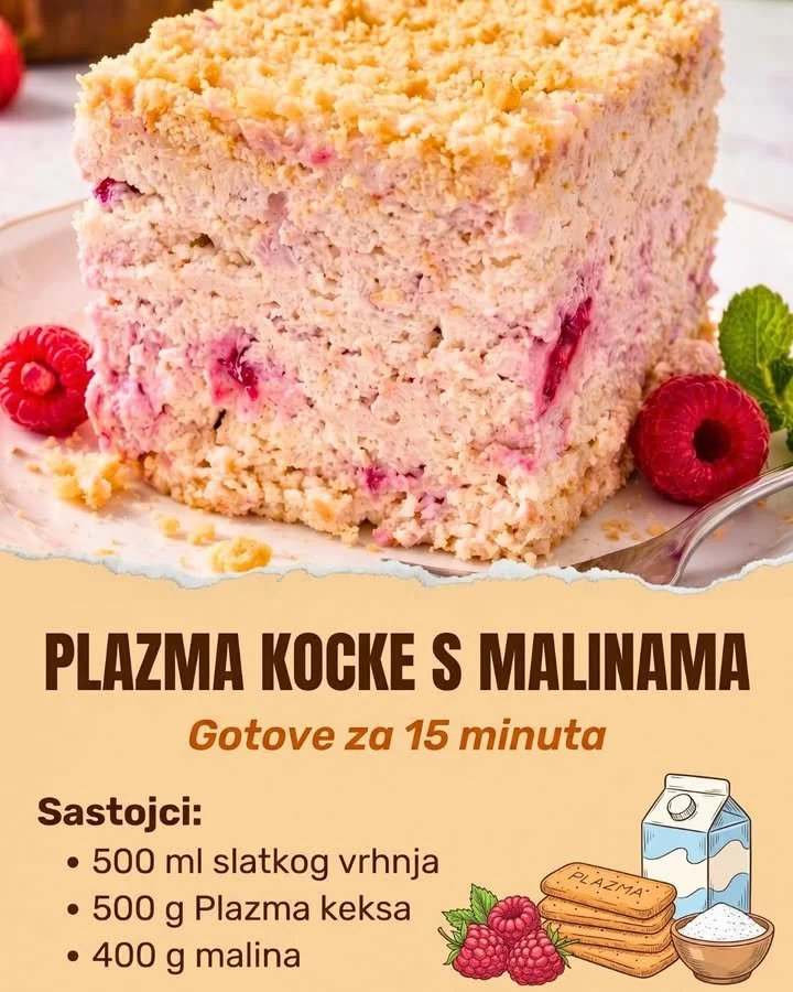 Plasma-Würfel mit Himbeeren auf einem Teller, perfekt für einen süßen Genuss.