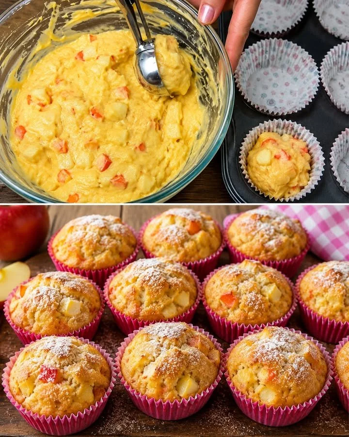 Leckere Quark Apfelmuffins auf einem Teller angerichtet