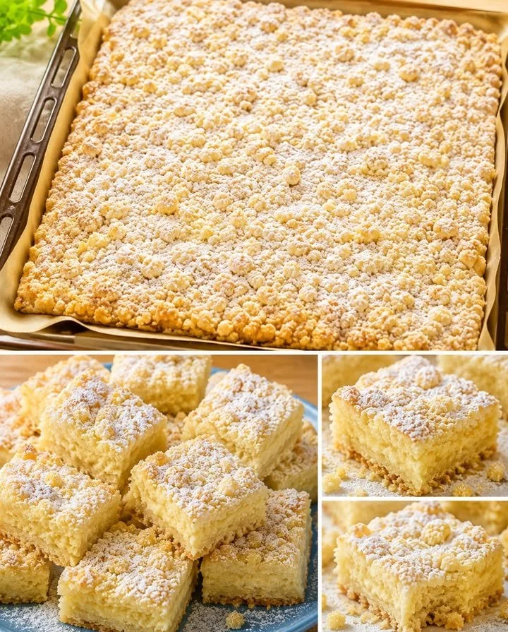 Ratz Fatz Kuchen vom Blech auf einem Teller mit frischen Früchten