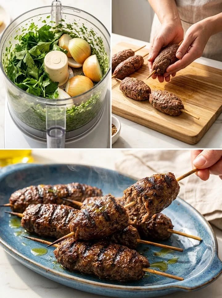 Saftige Rindfleisch-Kafta auf dem Grill zubereitet