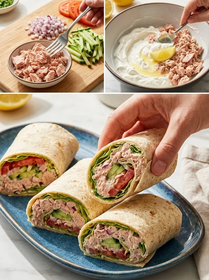 Saftige Thunfisch-Wraps mit frischen Zutaten auf einem Tisch