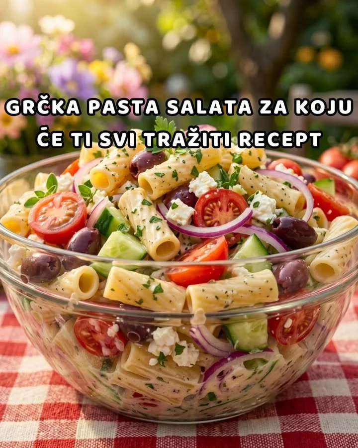 Schneller griechischer Nudelsalat mit frischen Zutaten und würzigen Aromen.