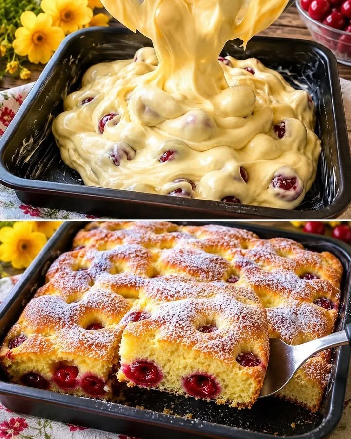 Schneller Quark Kirschkuchen mit saftigen Kirschen und cremigem Quark