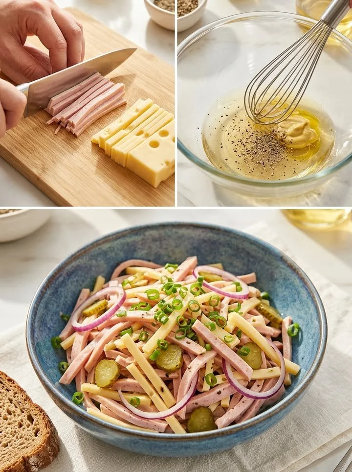 Schweizer Wurstsalat mit verschiedenen Wurstsorten und frischem Gemüse
