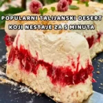 Semifreddo mit Himbeeren und Plazma auf einem Teller dekoriert