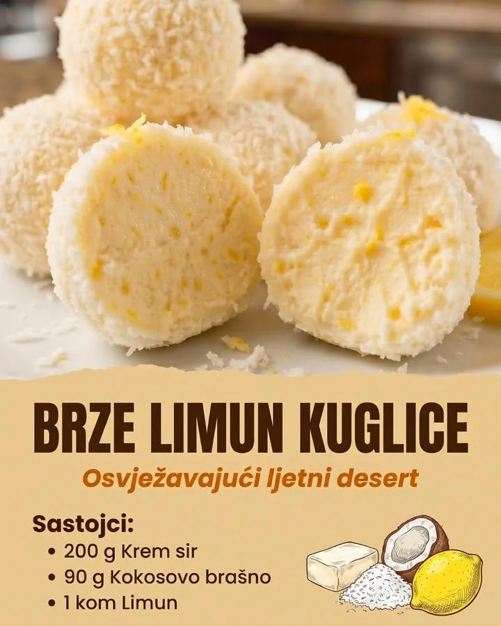 Erfrischende Sommer-Zitronenkugeln mit Kokos auf einem Teller