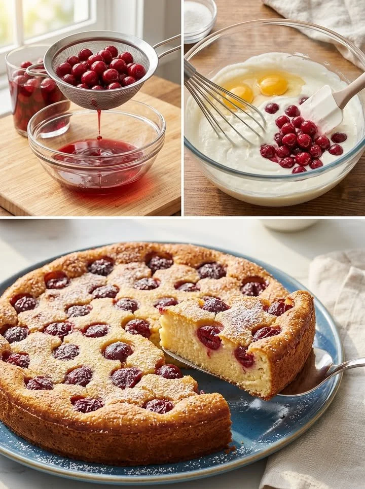 Unverschämt cremiger Quarkkuchen mit Kirschen auf einem Teller serviert
