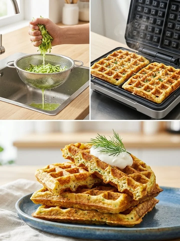Leckere Zucchini-Käse-Waffeln auf einem Teller serviert