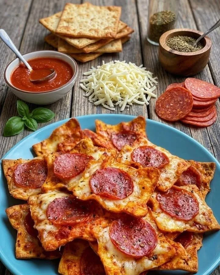 Selbstgemachte 4-Zutaten-Pizza-Chips frisch aus dem Ofen