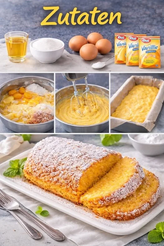 5 Minuten Vanillepudding Kuchen auf einem Teller, verziert mit frischen Früchten