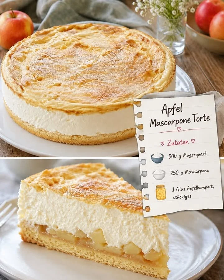 Apfel Mascarpone Torte mit frischen Äpfeln und cremiger Mascarponefüllung