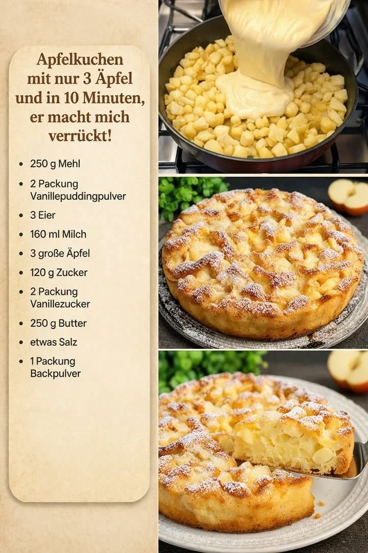 Leckerer Apfelkuchen frisch aus dem Ofen mit Äpfeln und Zimt bestreut.