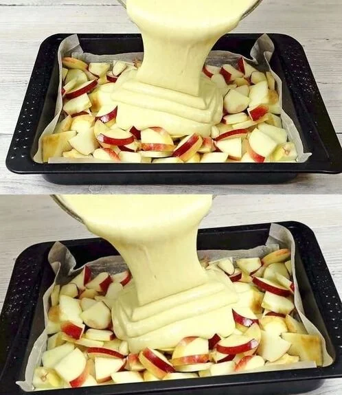 Schneller Apfelkuchen, der in 10 Minuten zubereitet wird, mit frischen Äpfeln und leckerem Teig.