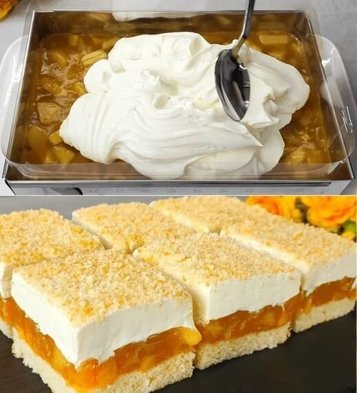 Leckere Apfelpudding Schnitten auf einem Teller serviert