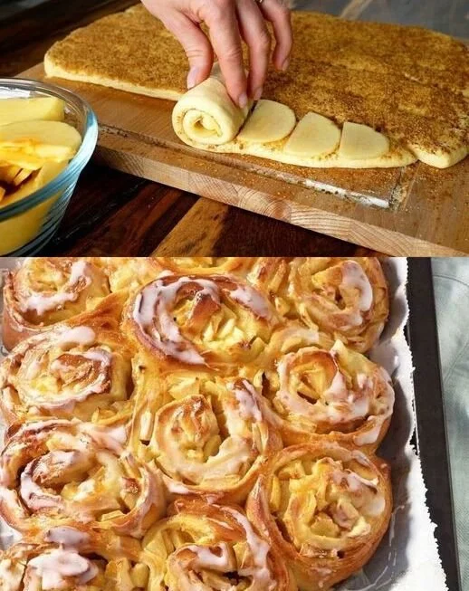 Apfelschnecken mit Zimtzucker auf einem Teller, lecker und frisch gebacken.