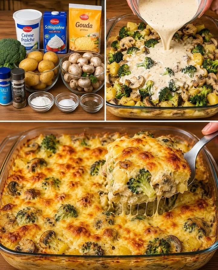Auberginenauflauf mit Käse und Gemüse frisch gebacken