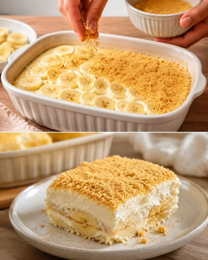 Delizierte Bananencreme mit Sahne in einer eleganten Schüssel serviert