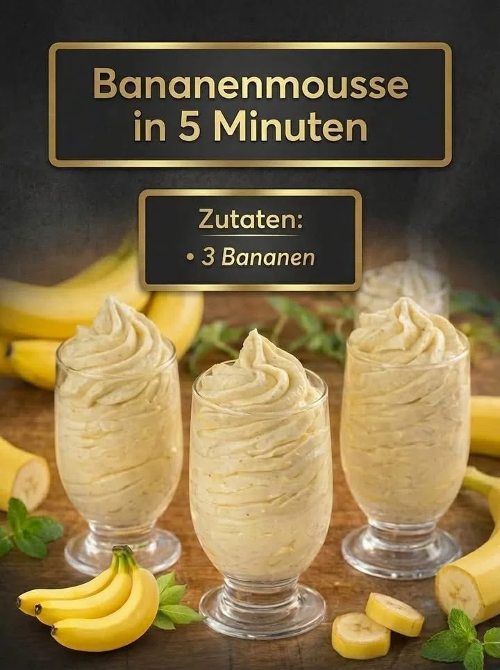 Leckeres Bananenmousse für Kinder in einer bunten Schüssel serviert.