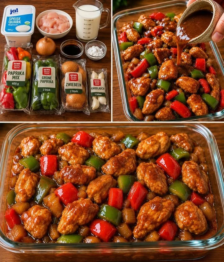 Leckere chinesische Hähnchen Gemüsepfanne mit frischem Gemüse und zartem Hähnchenfleisch