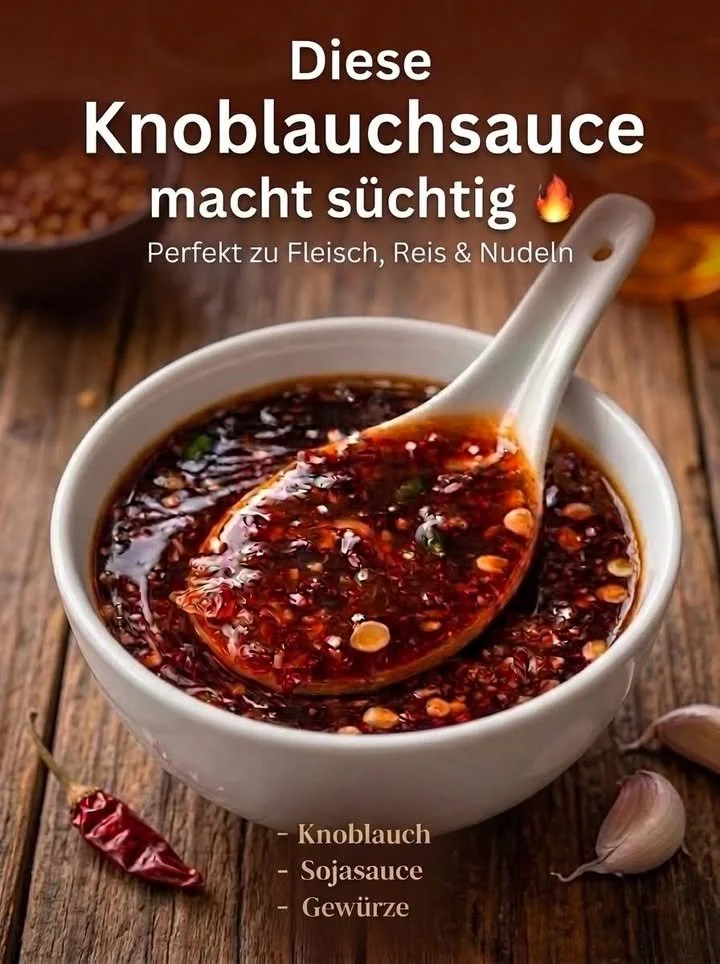 Schüssel mit chinesischer Knoblauchsauce auf einem Tisch