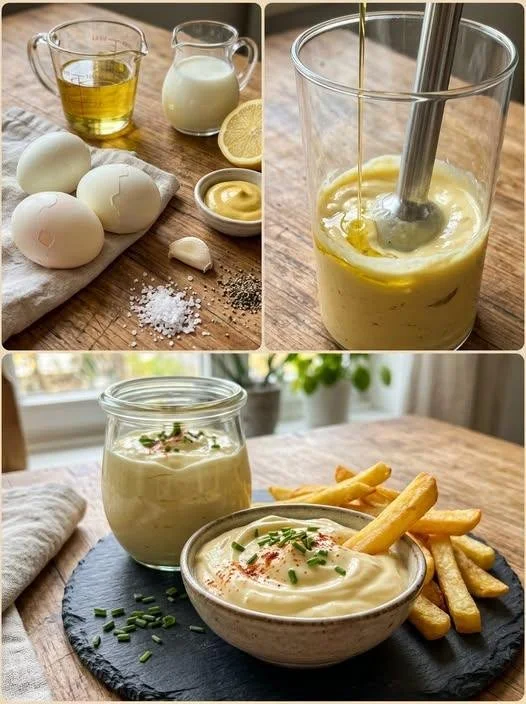 Cremige Eier-Mayonnaise in einer Schüssel mit frischen Kräutern