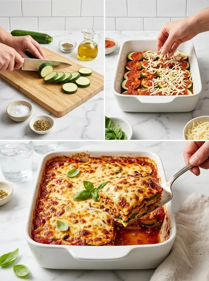 Cremige Ofen-Zucchini-Parmesan aus dem Ofen mit geschmolzenem Parmesan