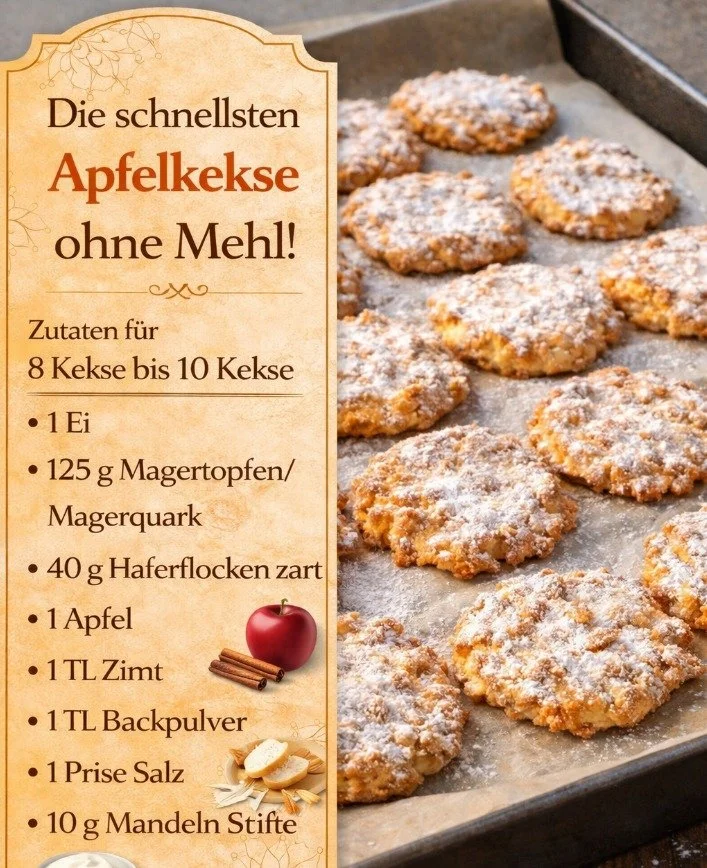 Schnelle Apfelkekse ohne Mehl auf einem Teller dekoriert