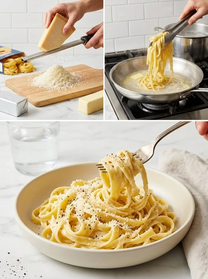 Echte originale römische Fettuccine Alfredo auf einem Teller serviert