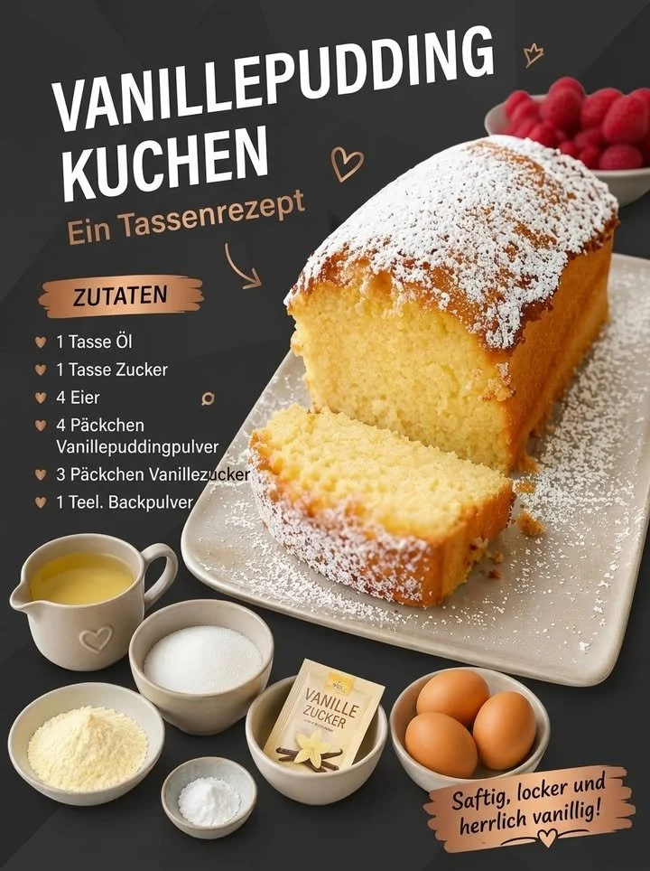 Einfacher Vanillekuchen mit Sahne und Beeren dekoriert.