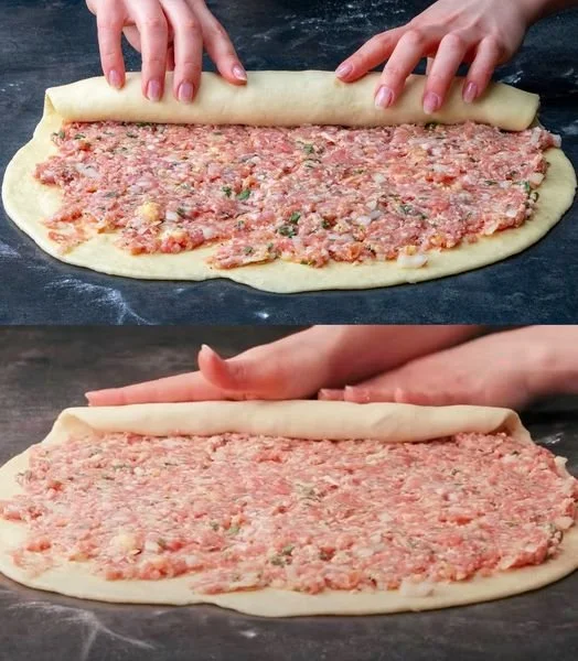 Eingerollter Teig für leckere Snacks und Hauptgerichte, frisch zubereitet.