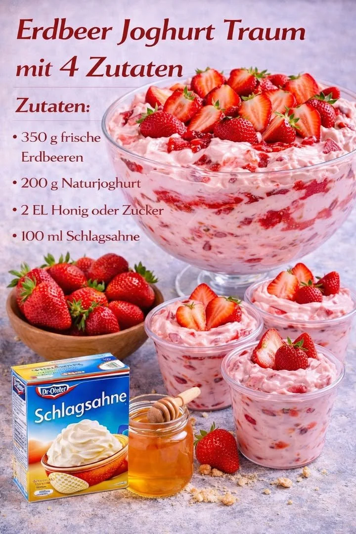Hausgemachter Erdbeer Joghurt Traum mit frischen Erdbeeren