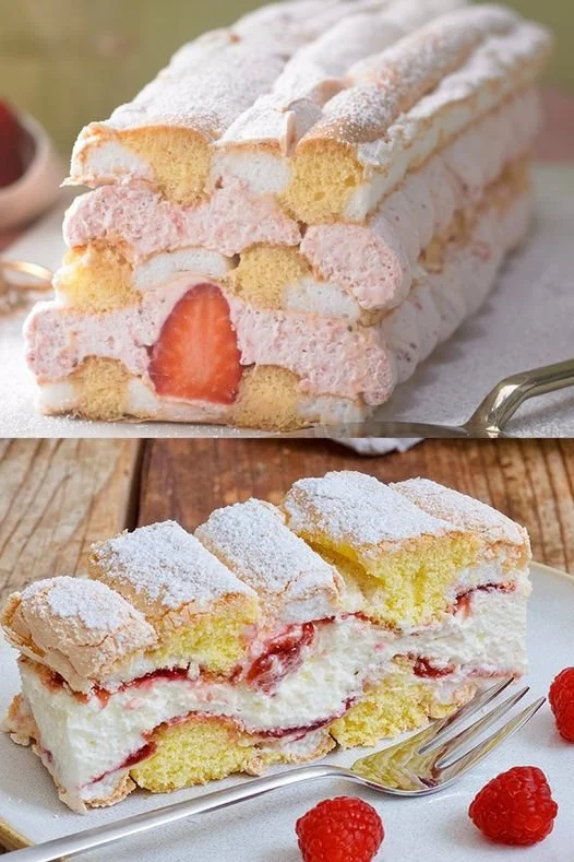 Erdbeer Kardinalschnitte mit frischen Erdbeeren und Sahne