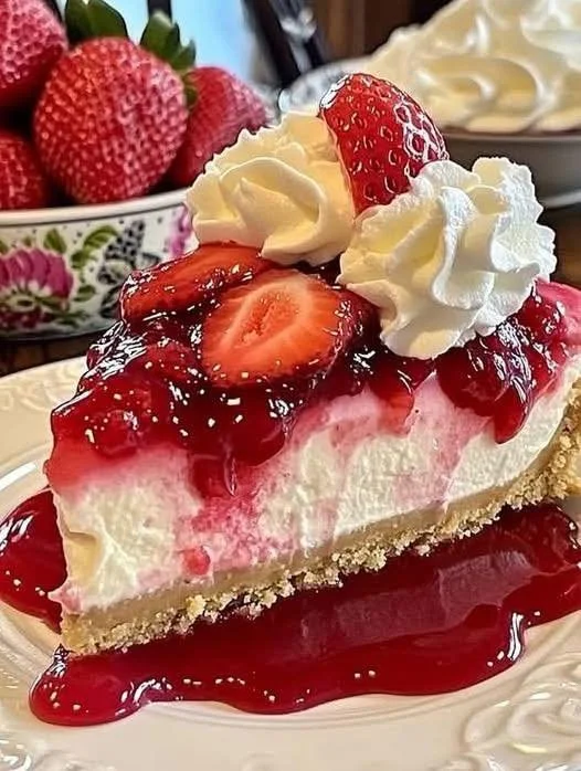 Erdbeer Käsekuchen ohne Backen mit frischen Erdbeeren und Käsecreme