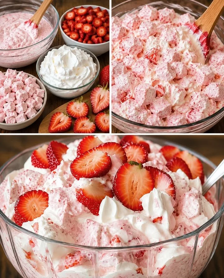 Leckeres Erdbeerwolke Dessert mit frischen Erdbeeren und leichter Creme