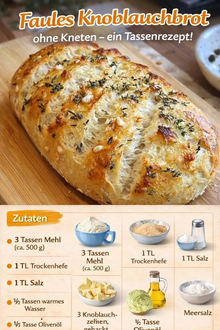 Faules Knoblauchbrot mit frischen Zutaten auf einem Tisch
