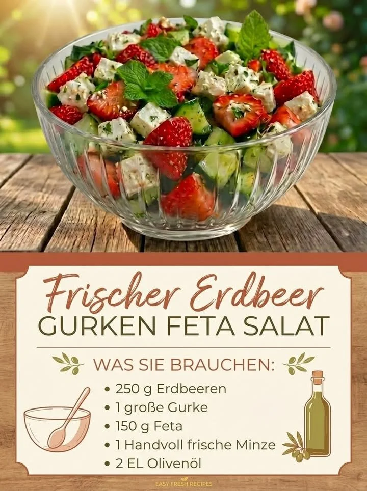 Frischer Erdbeer-Gurken-Feta-Salat mit saftigen Erdbeeren und knackigen Gurken