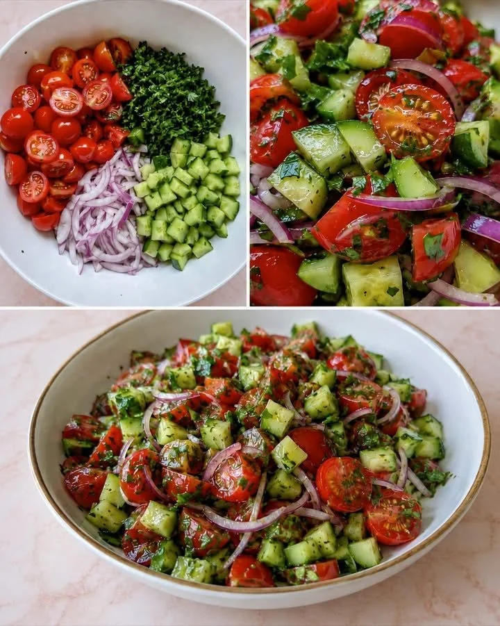 Frischer türkischer Tomatensalat mit Tomaten, Zwiebeln und Gewürzen