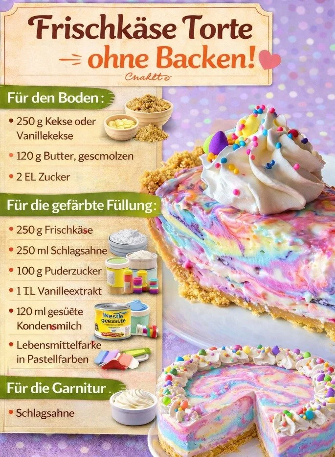 Leckere Frischkäse Torte ohne Backen auf einem Teller serviert.