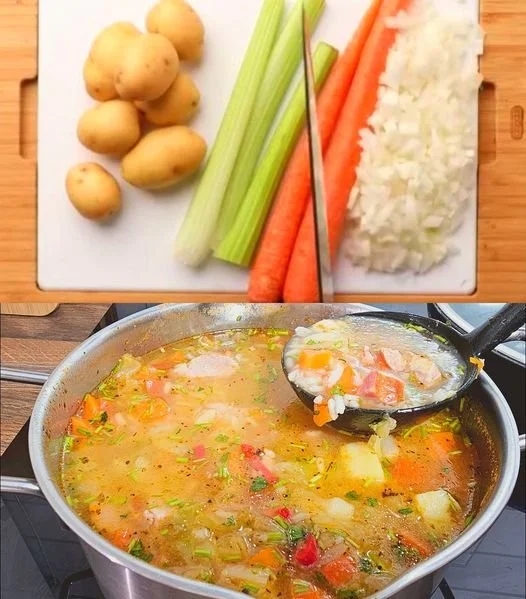 Eine leckere Schüssel frischer Gemüsesuppe mit buntem Gemüse