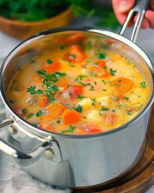 Schale mit genussvoller Wundersuppe aus frischen Zutaten.