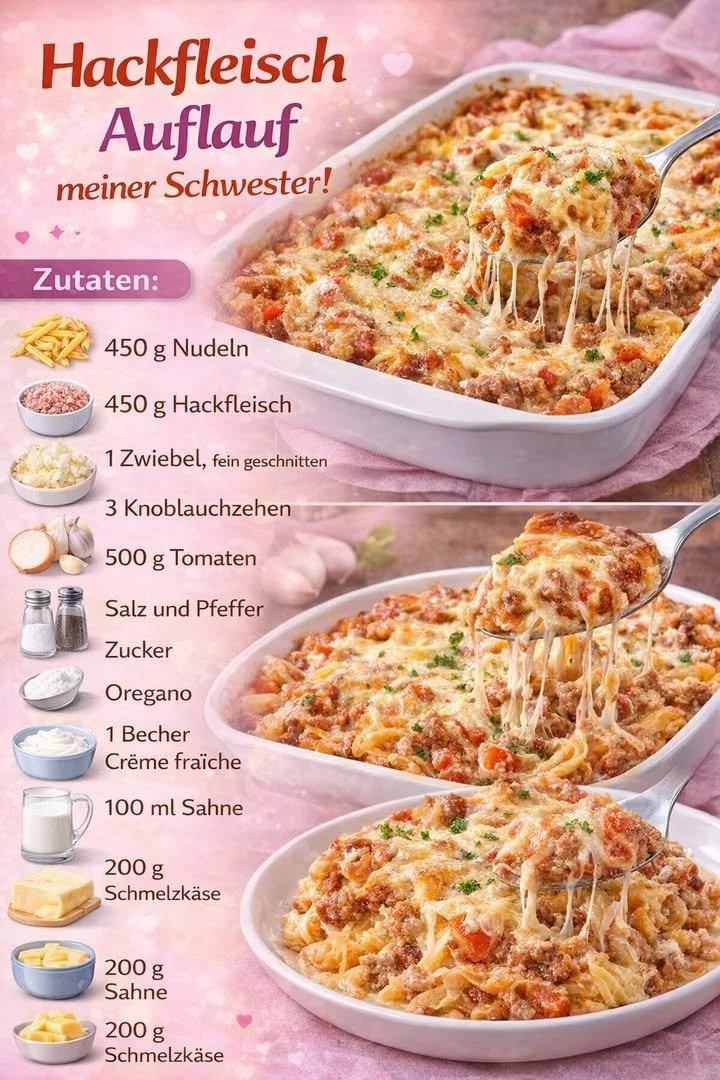 Handgemachter Hackfleisch Auflauf aus frischen Zutaten.