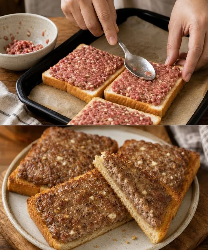 Hackfleisch-Toast mit Knoblauch, ein leckeres und schnelles Rezept