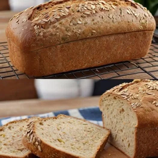 Sliced Haferbrot on a wooden board, fresh and healthy whole grain bread