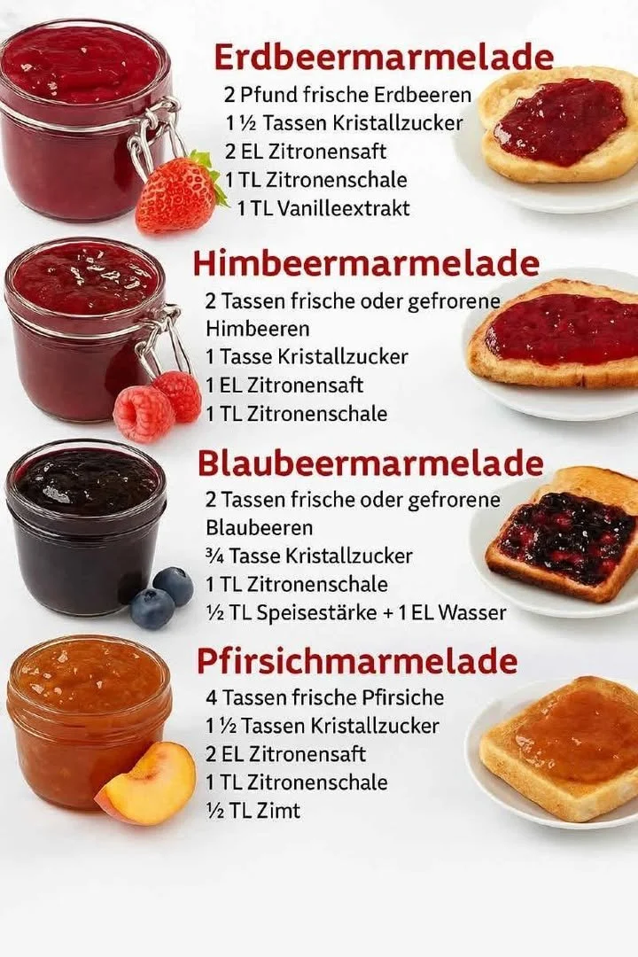 Vielfältige hausgemachte Marmeladen in einem Glas, frisch und lecker.