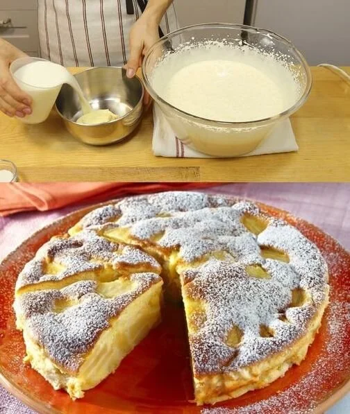 Italienischer Apfelkuchen in 5 Minuten serviert auf einem Kuchenteller