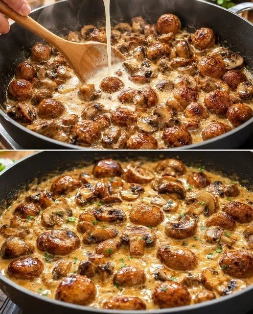 Knoblauch Champignons in leckerer Rahmsoße als schmackhafte Speise