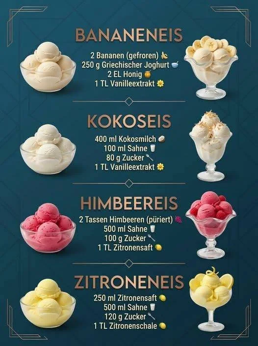 Verschiedene köstliche Eisrezepte auf einem Teller