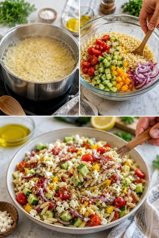 Leckerer Kritharaki-Salat mit frischen Zutaten und mediterranem Flair.